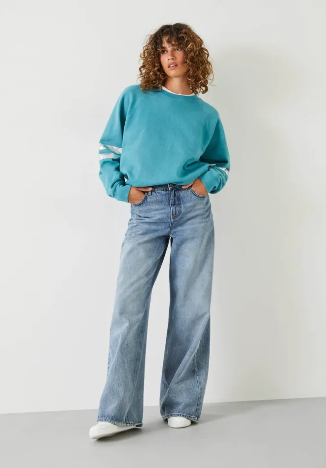 Hush Sweatshirts and Hoodies Women Metallic Stripe Relaxed Sweatshirt Teal Hush Sweatshirts and Hoodies Women Metallic Stripe Relaxed Sweatshirt Teal
