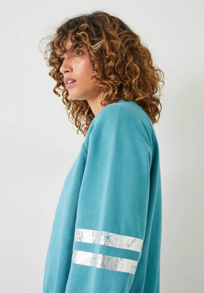 Hush Sweatshirts and Hoodies Women Metallic Stripe Relaxed Sweatshirt Teal Hush Sweatshirts and Hoodies Women Metallic Stripe Relaxed Sweatshirt Teal