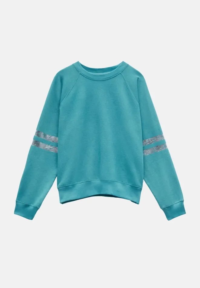 Hush Sweatshirts and Hoodies Women Metallic Stripe Relaxed Sweatshirt Teal Hush Sweatshirts and Hoodies Women Metallic Stripe Relaxed Sweatshirt Teal