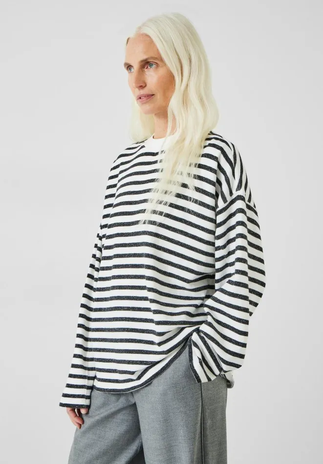 Hush Tops and Tshirts Women Aluna Brushed Striped Oversized Top Blackwhite