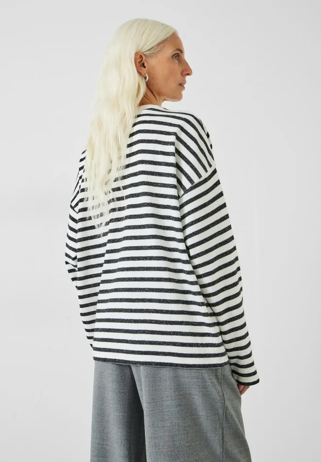 Hush Tops and Tshirts Women Aluna Brushed Striped Oversized Top Blackwhite