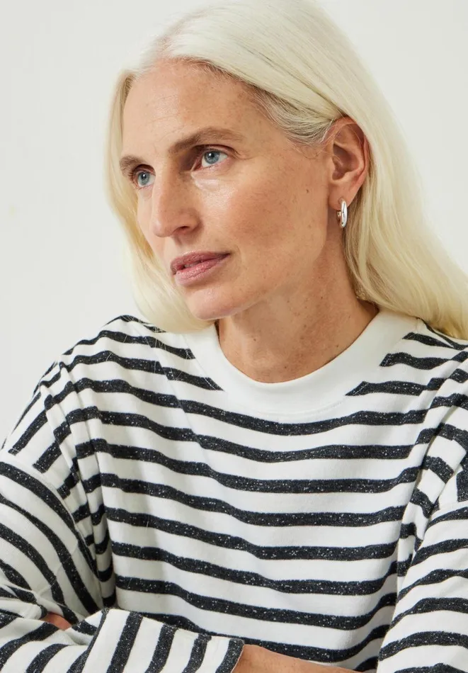 Hush Tops and Tshirts Women Aluna Brushed Striped Oversized Top Blackwhite