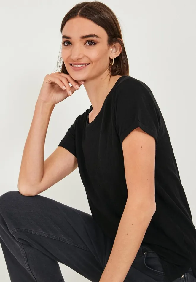 Hush Tops and Tshirts Women Cotton Slub Crew Tee Black Hush Tops and Tshirts Women Cotton Slub Crew Tee Black