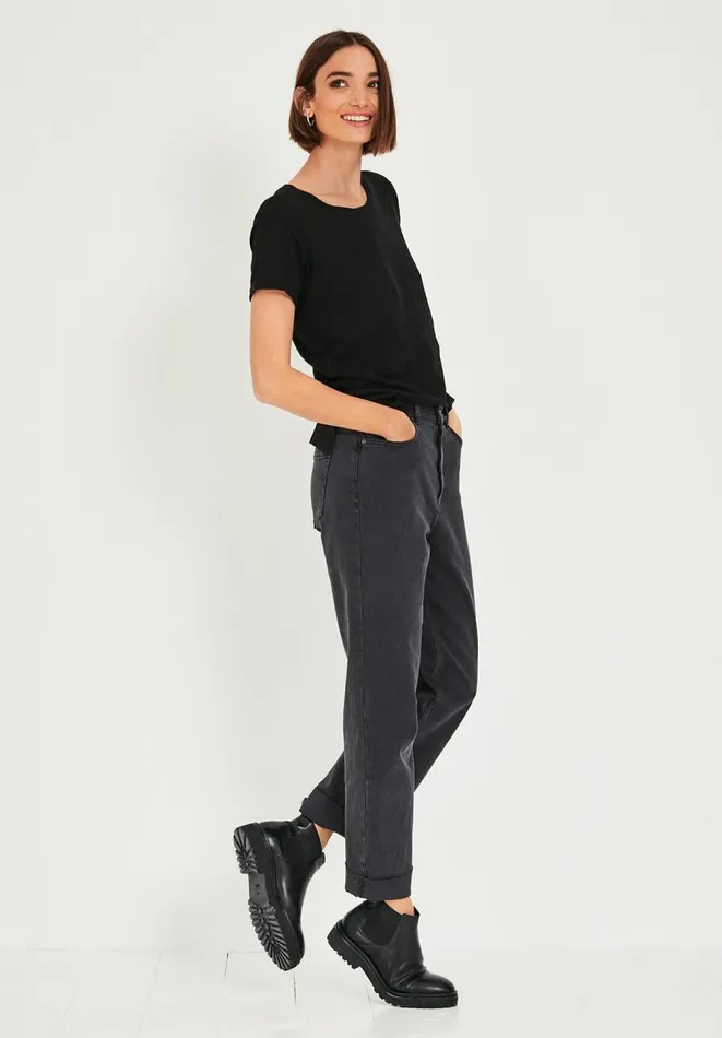 Hush Tops and Tshirts Women Cotton Slub Crew Tee Black Hush Tops and Tshirts Women Cotton Slub Crew Tee Black