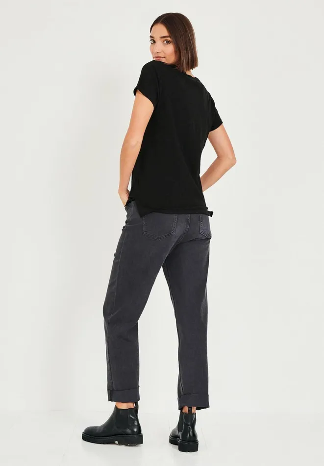 Hush Tops and Tshirts Women Cotton Slub Crew Tee Black Hush Tops and Tshirts Women Cotton Slub Crew Tee Black