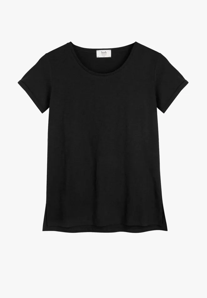 Hush Tops and Tshirts Women Cotton Slub Crew Tee Black Hush Tops and Tshirts Women Cotton Slub Crew Tee Black