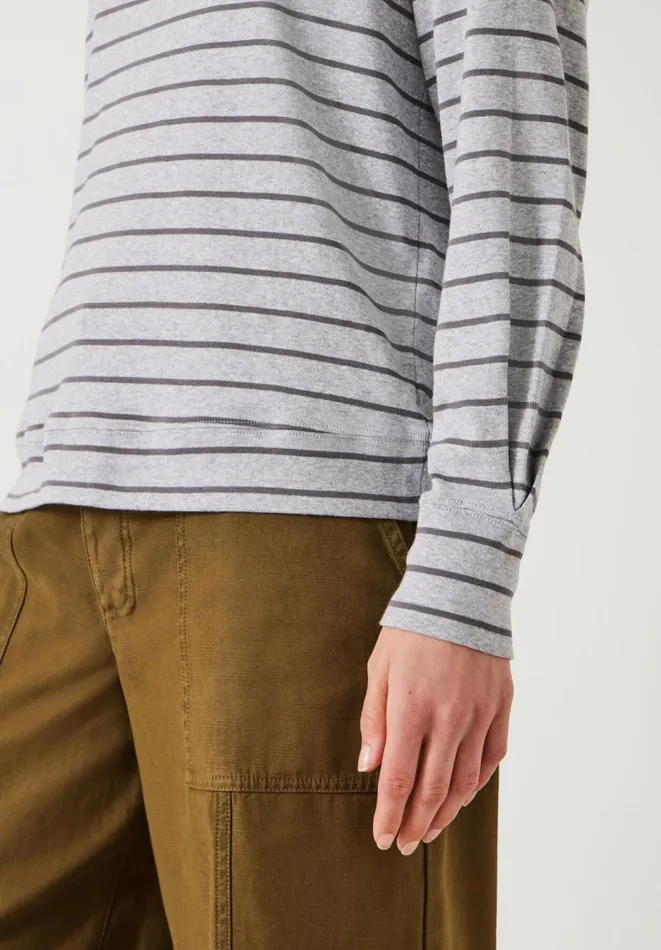 Hush Tops and Tshirts Women Emily Cotton Striped Puff Sleeve Top Grey Marl Hush Tops and Tshirts Women Emily Cotton Striped Puff Sleeve Top Grey Marl