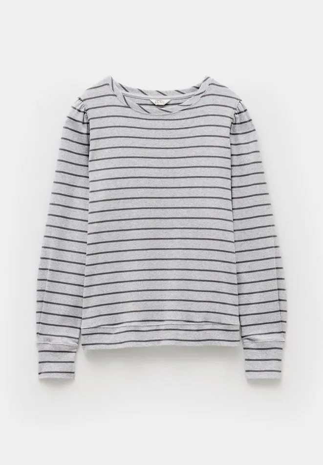 Hush Tops and Tshirts Women Emily Cotton Striped Puff Sleeve Top Grey Marl Hush Tops and Tshirts Women Emily Cotton Striped Puff Sleeve Top Grey Marl