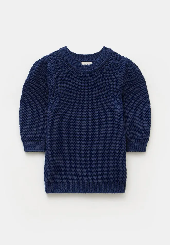 Hush Tops and Tshirts Women Jessie Cotton Puff Sleeve Ribbed Top Navy