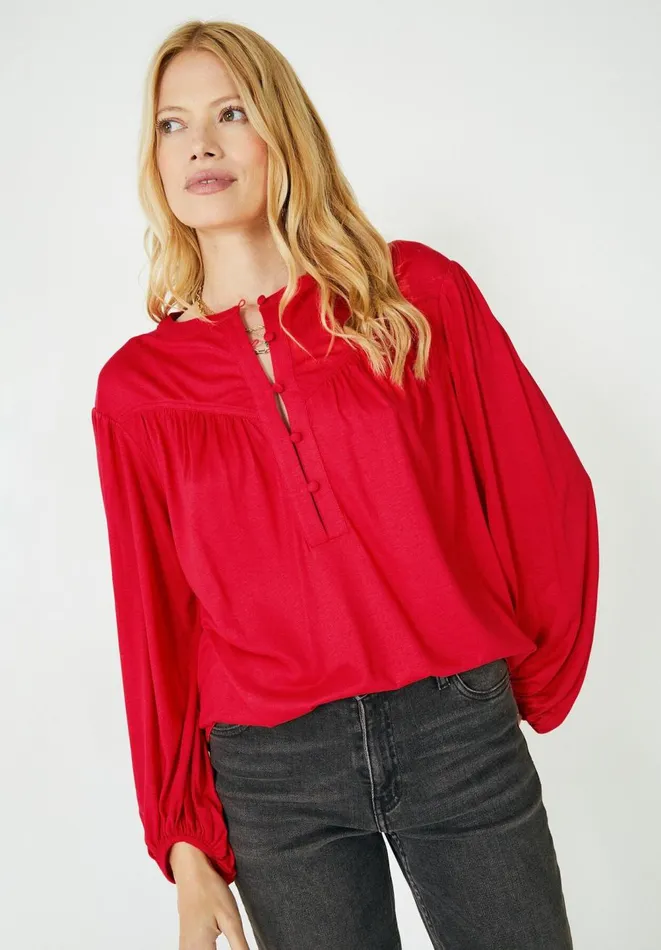 Hush Tops and Tshirts Women Jill Button Jersey Top Deep Red