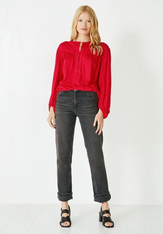 Hush Tops and Tshirts Women Jill Button Jersey Top Deep Red Hush Tops and Tshirts Women Jill Button Jersey Top Deep Red