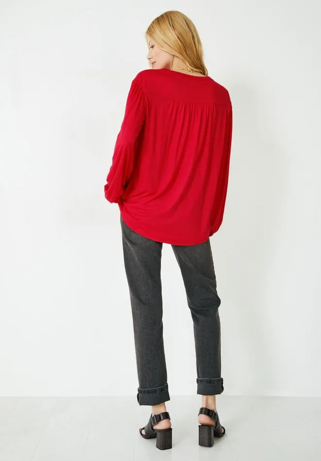Hush Tops and Tshirts Women Jill Button Jersey Top Deep Red Hush Tops and Tshirts Women Jill Button Jersey Top Deep Red