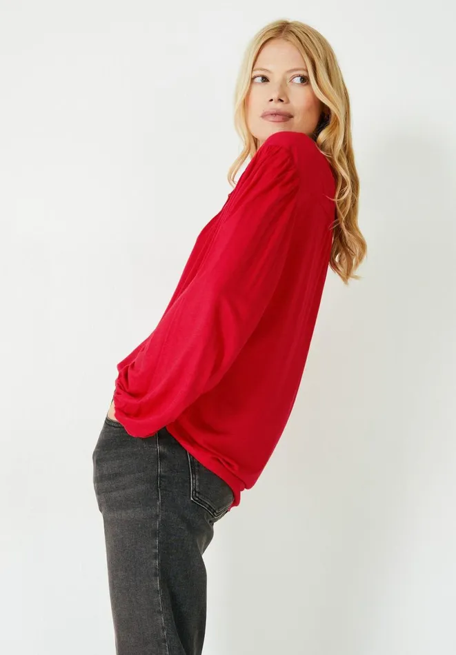 Hush Tops and Tshirts Women Jill Button Jersey Top Deep Red Hush Tops and Tshirts Women Jill Button Jersey Top Deep Red