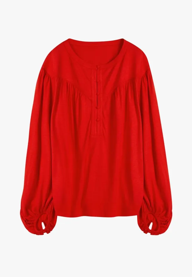 Hush Tops and Tshirts Women Jill Button Jersey Top Deep Red Hush Tops and Tshirts Women Jill Button Jersey Top Deep Red