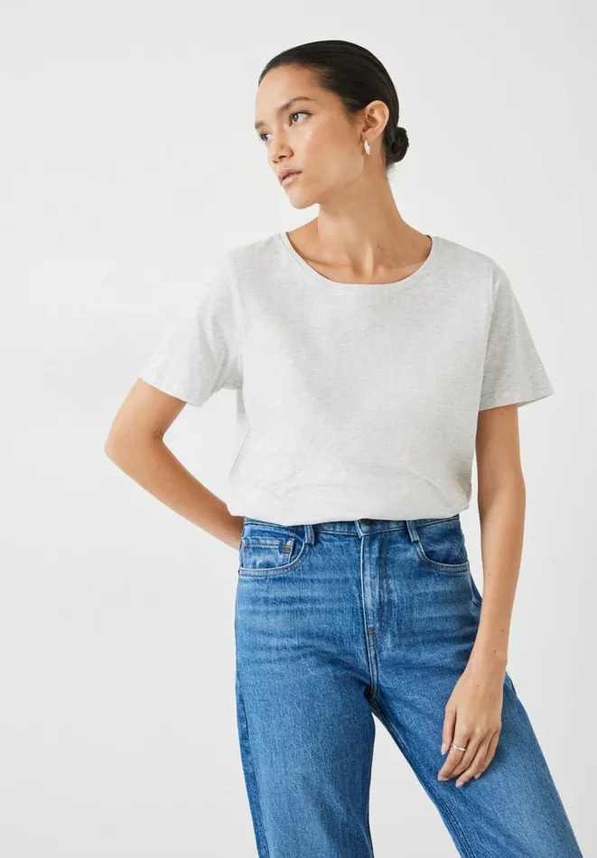 Hush Tops and Tshirts Women Kali Cotton Crew TShirt Lightest Grey Marl
