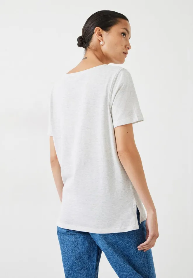 Hush Tops and Tshirts Women Kali Cotton Crew TShirt Lightest Grey Marl