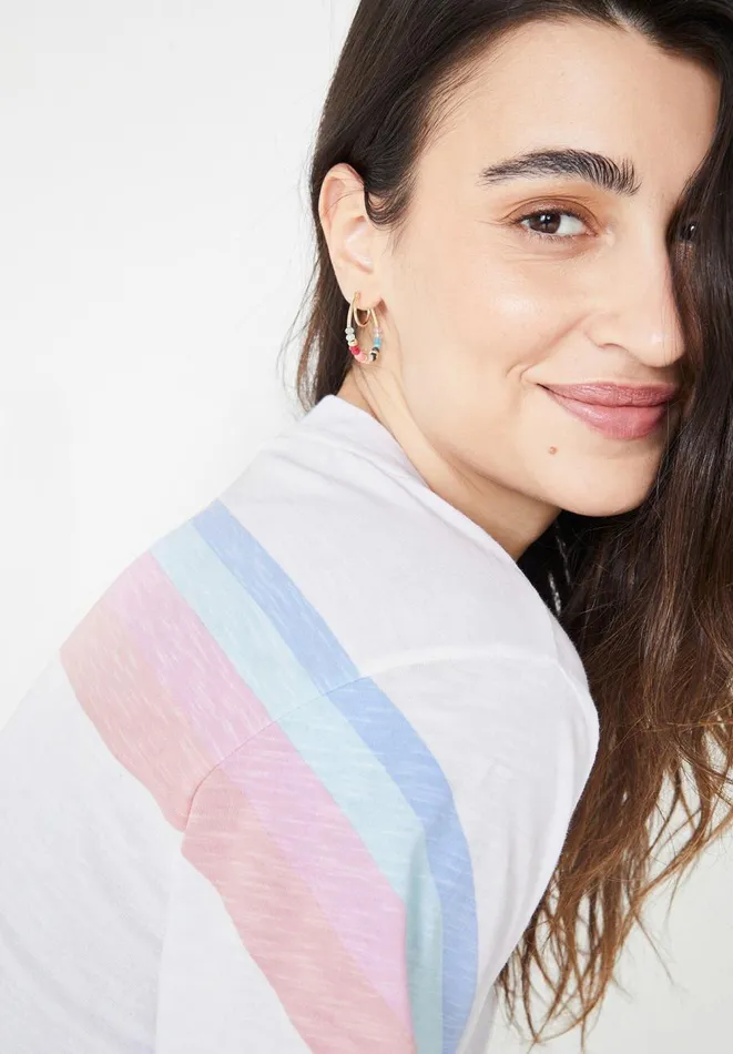 Hush Tops and Tshirts Women Nara Rainbow Relaxed TShirt Multiwhite Hush Tops and Tshirts Women Nara Rainbow Relaxed TShirt Multiwhite