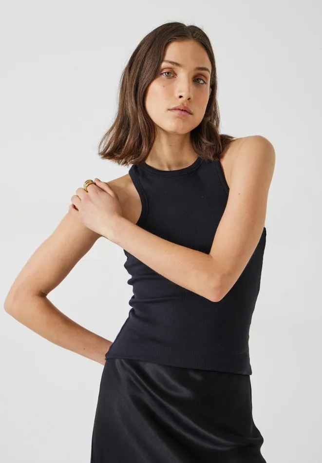 Hush Tops and Tshirts Women Racer Ribbed Tank Top Black