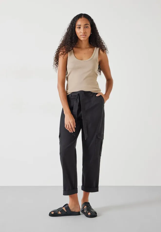Hush Tops and Tshirts Women Ribbed Low Scoop Fitted Vest Latte