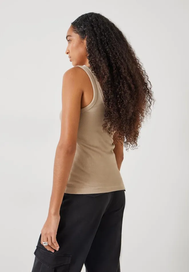 Hush Tops and Tshirts Women Ribbed Low Scoop Fitted Vest Latte