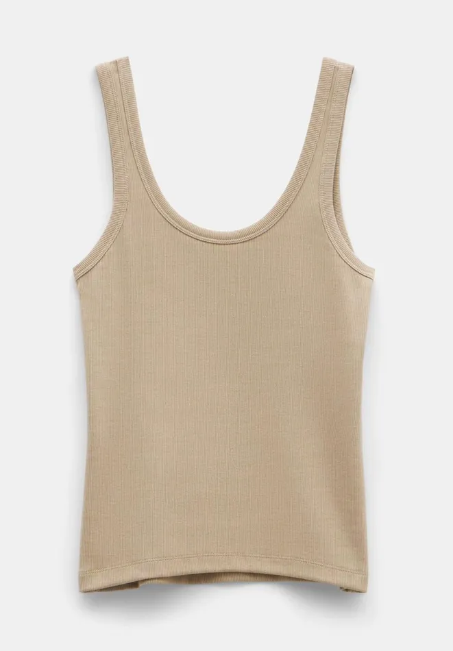 Hush Tops and Tshirts Women Ribbed Low Scoop Fitted Vest Latte