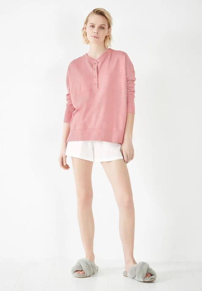 Hush Tops and Tshirts Women Sawyer Henley Sweatshirt Muted Pink