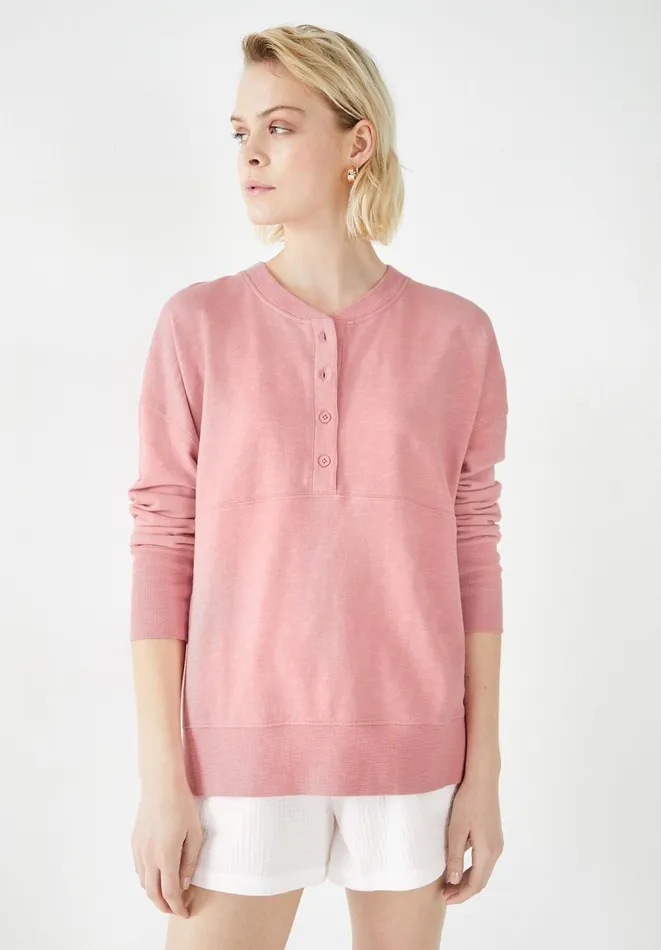 Hush Tops and Tshirts Women Sawyer Henley Sweatshirt Muted Pink Hush Tops and Tshirts Women Sawyer Henley Sweatshirt Muted Pink