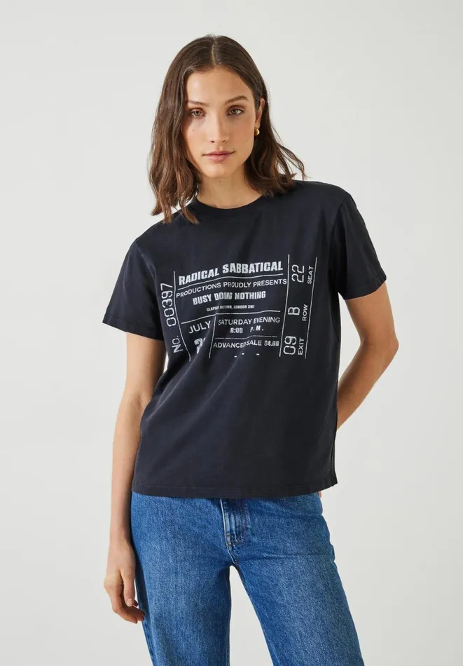 Hush Tops and Tshirts Women Ticket Graphic Washed TShirt Black Onyx