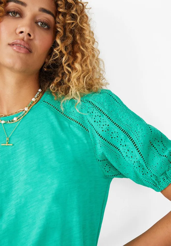 Hush Tops and Tshirts Women Tina Broderie Puff Sleeve Tee Fun Green