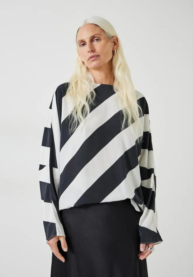 Hush Tops and Tshirts Women Whitney Diagonal Oversized Stripe Top Stripe Navy