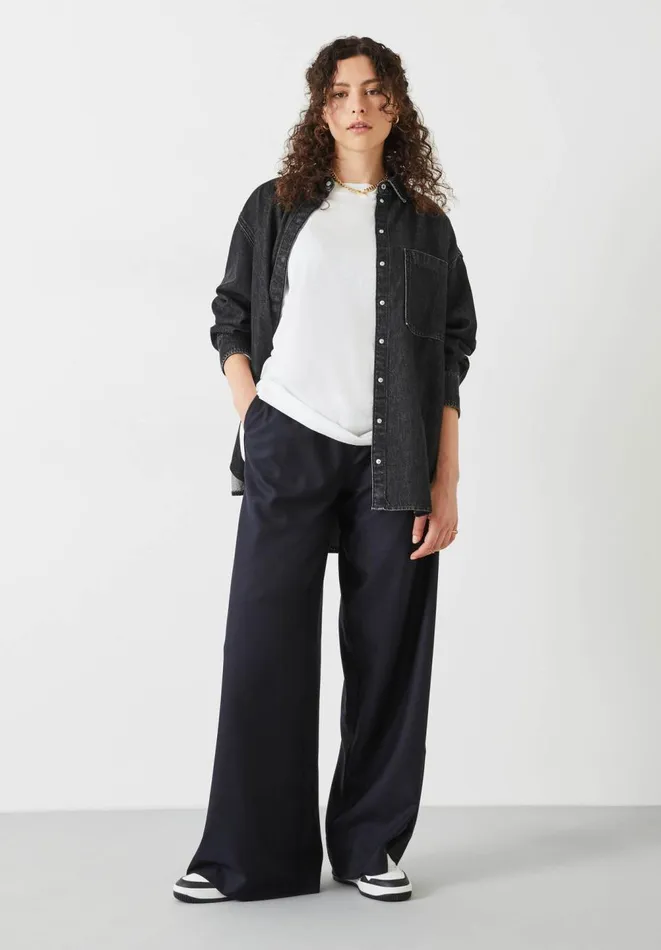 Hush Trousers Women Alpa Wide Leg Wool Blend Trousers Dark Navy