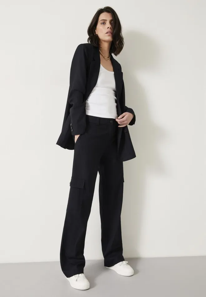 Hush Trousers Women Courtney Cargo Pinstripe Wool Blend Trousers Midnight Navy