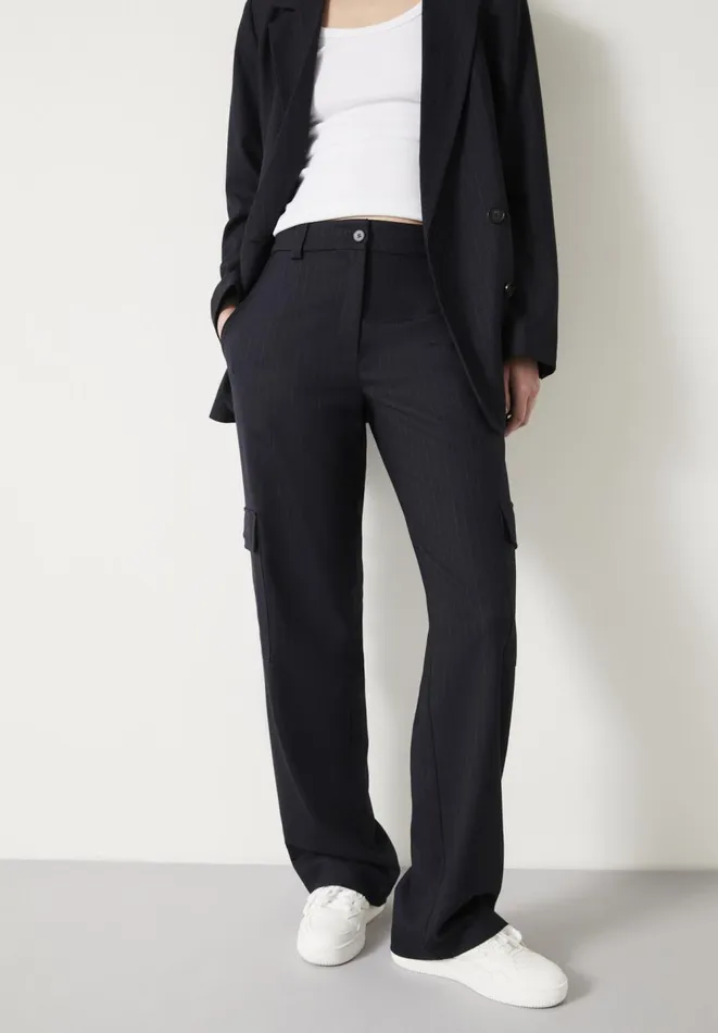 Hush Trousers Women Courtney Cargo Pinstripe Wool Blend Trousers Midnight Navy