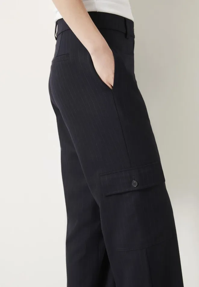 Hush Trousers Women Courtney Cargo Pinstripe Wool Blend Trousers Midnight Navy