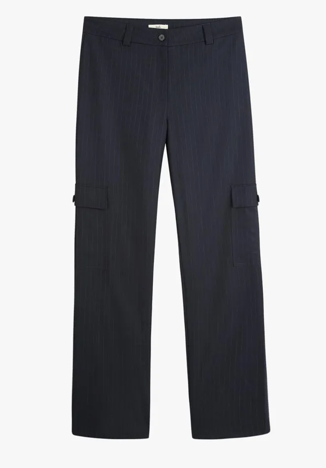 Hush Trousers Women Courtney Cargo Pinstripe Wool Blend Trousers Midnight Navy