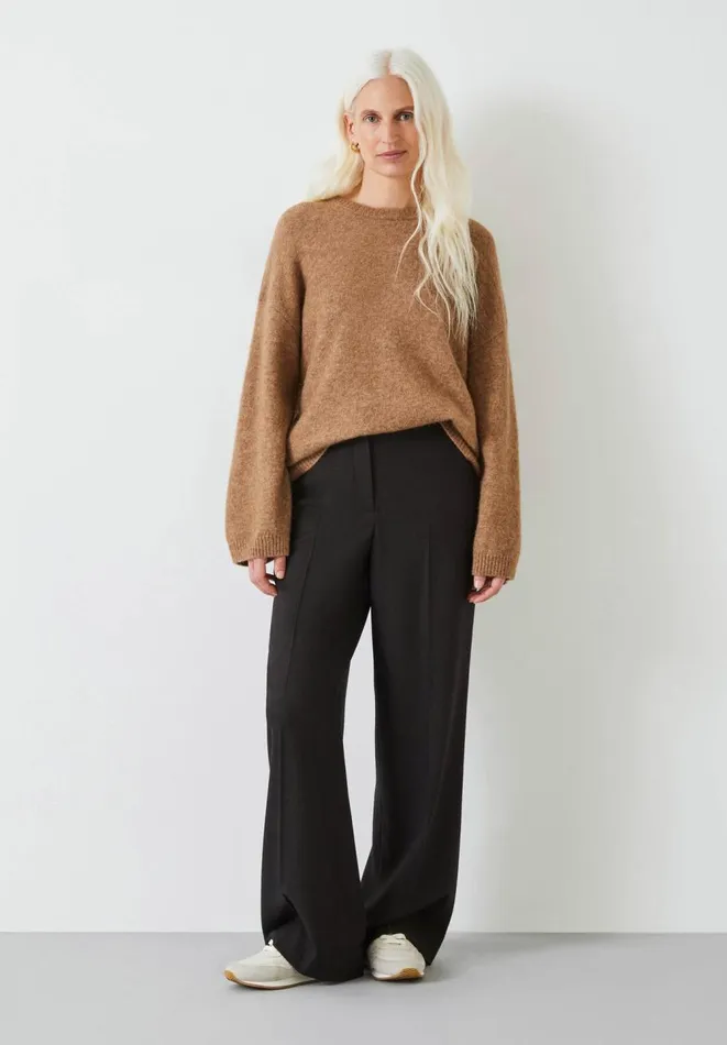 Hush Trousers Women Emily Wide Leg Wool Blend Trousers Chocolate Brown