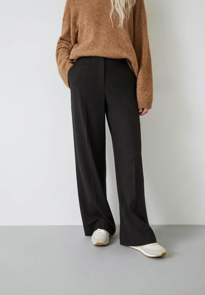 Hush Trousers Women Emily Wide Leg Wool Blend Trousers Chocolate Brown