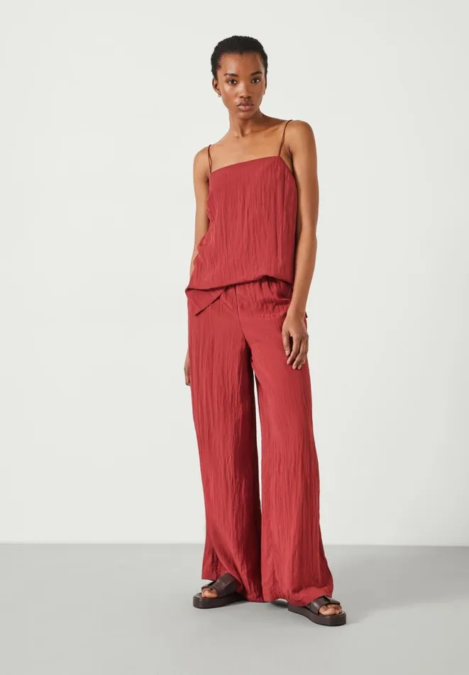 Hush Trousers Women Mabel Fluid Wide Leg Crinkle Trousers Rust