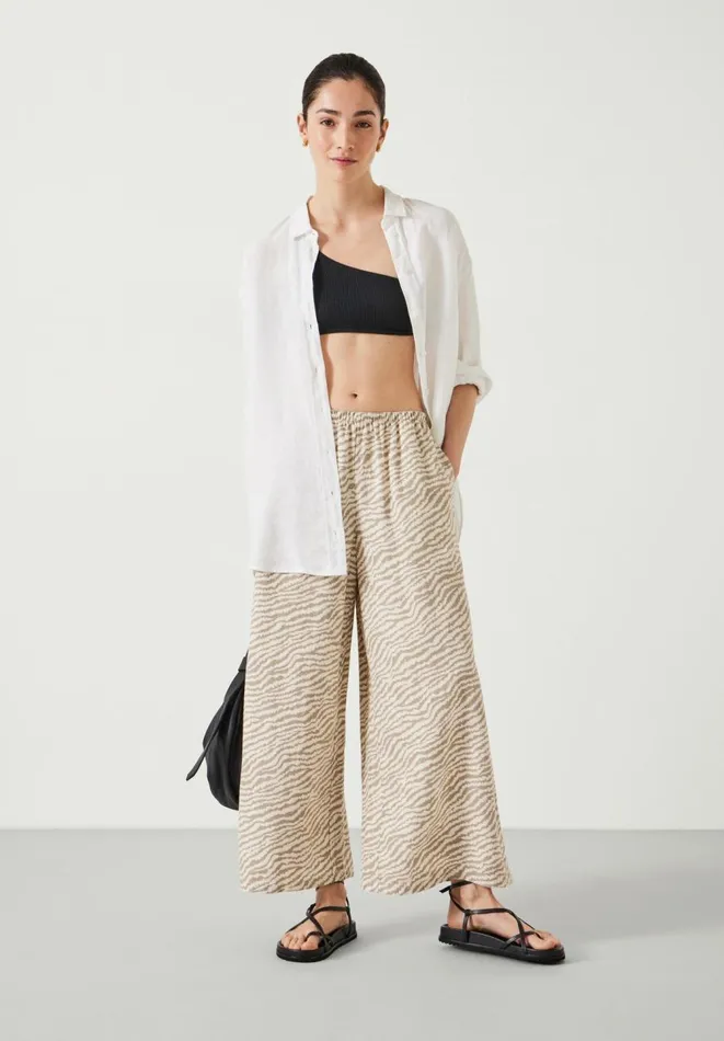 Hush Trousers Women Melissa Linen Wide Leg Trousers Vintage Scribble Neutral