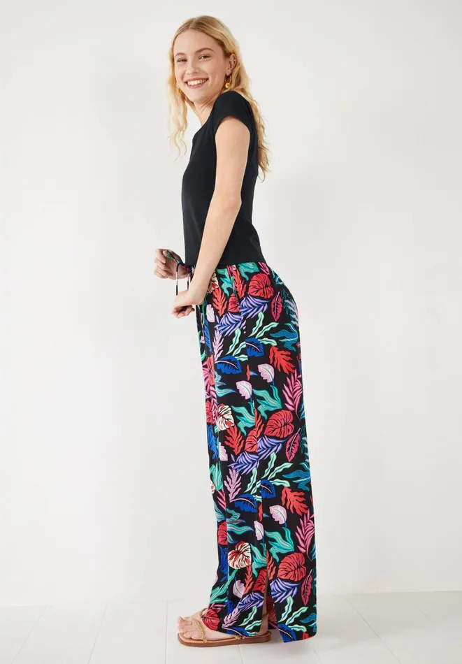 Hush Trousers Women Wide Leg Satin Trousers Bright Leaves Hush Trousers Women Wide Leg Satin Trousers Bright Leaves