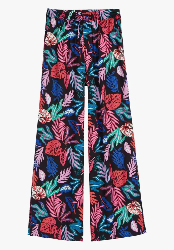 Hush Trousers Women Wide Leg Satin Trousers Bright Leaves Hush Trousers Women Wide Leg Satin Trousers Bright Leaves