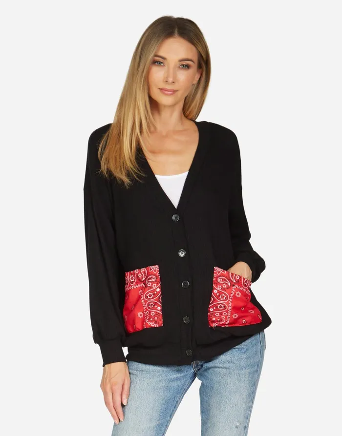 Ingrid Bandana Lip Black Red Bandana Women039s Lauren Moshi Sweaters and Knits