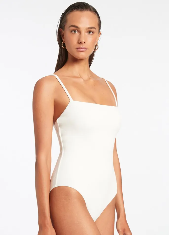 Isla Rib Minimal Tank One Piece Cream Women JETS Australia Tank One Piece