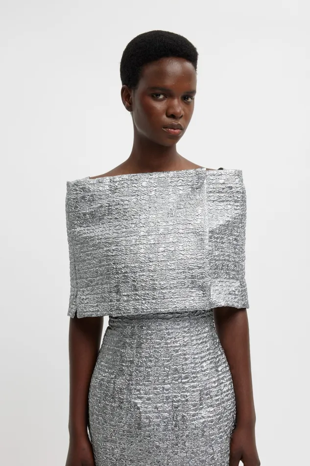 Jackets And Coats Emilia Wickstead Women Bibiana Wrap In Silver Metallic Seersucker