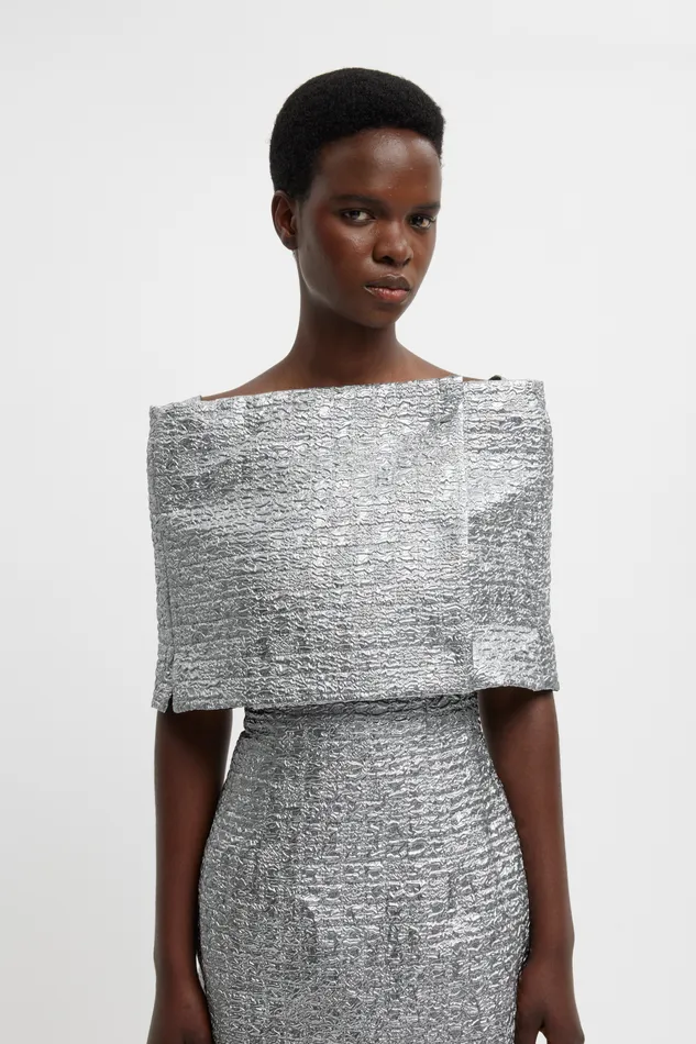 Jackets And Coats Emilia Wickstead Women Bibiana Wrap In Silver Metallic Seersucker Jackets And Coats Emilia Wickstead Women Bibiana Wrap In Silver Metallic Seersucker