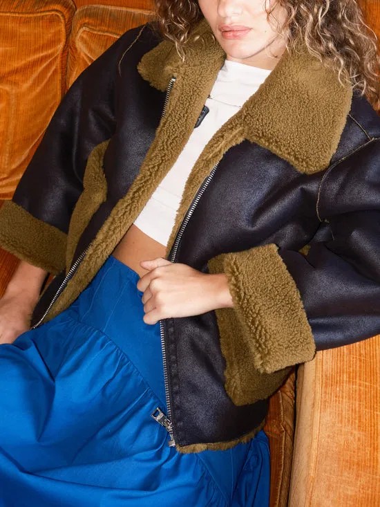 Jackets Outerwear Women Lisa Says Gah Vera Shearling Aviator Jacket Black Avocado