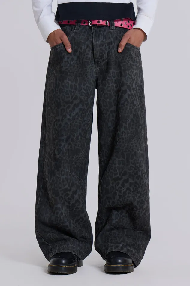 Jaded London Shop Charcoal Leopard Fade Colossus Jeans Men Denim