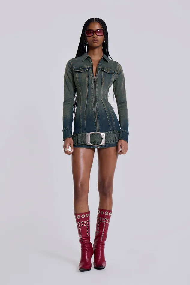 Jaded London Shop Steel City Denim Mini Dress Women Tops
