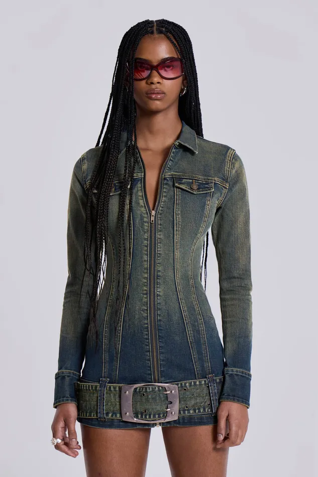 Jaded London Shop Steel City Denim Mini Dress Women Tops