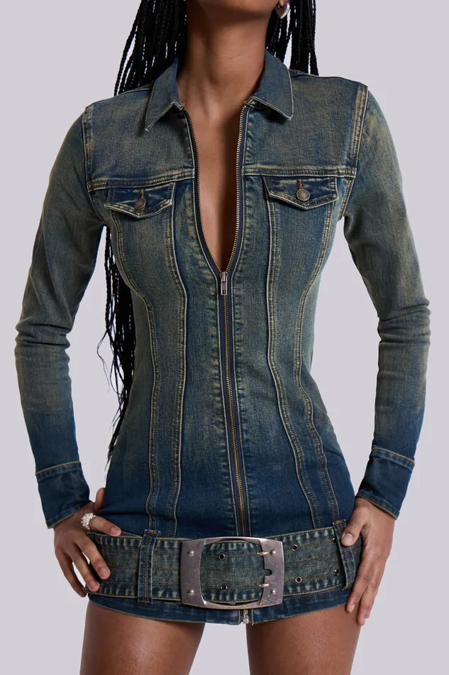 Jaded London Shop Steel City Denim Mini Dress Women Tops